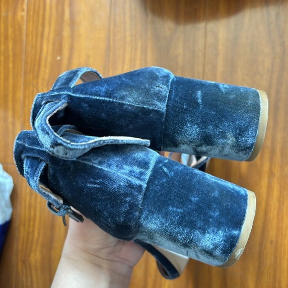 Madewell Blue Velvet Ankle Strap Heels - Picture 3 of 7